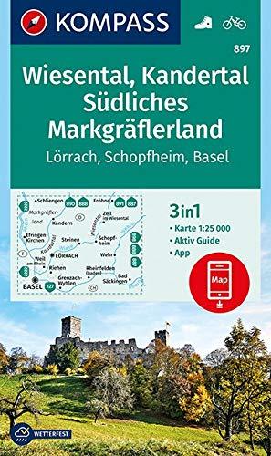 Wiesental, Kandertal, Südliches Markgräflerland: 3in1 Wanderkarte 1:25000 mit Aktiv Guide inklusive Karte zur offline Verwendung in der KOMPASS-App. Fahrradfahren. (KOMPASS-Wanderkarten, Band 897)