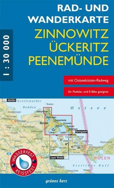 Rad- und Wanderkarte Zinnowitz, Ückeritz, Peenemünde: Mit Karlshagen, Trassenheide, Kölpinsee, Loddin, Ückeritz. Maßstab 1:30.000. Wasser- und reißfest.