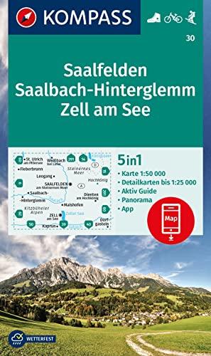 KOMPASS Wanderkarte 30 Saalfelden, Saalbach-Hinterglemm, Zell am See 1:50000: 5in1 Wanderkarte mit Panorama, Aktiv Guide und Detailkarten inklusive ... in der KOMPASS-App. Fahrradfahren. Skitouren.