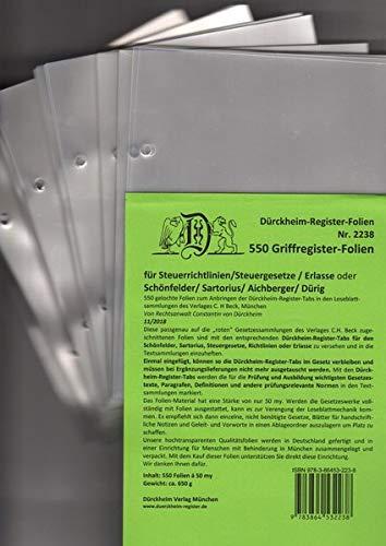 550 Dürckheim-Griffregister-Folien zum Einheften in Gesetzessammlungen: 550 transparente Trägerfolien zum Einheften der Dürckheim-Griffregister in die ... Schönfelder, Sartorius oder Steuergesetze