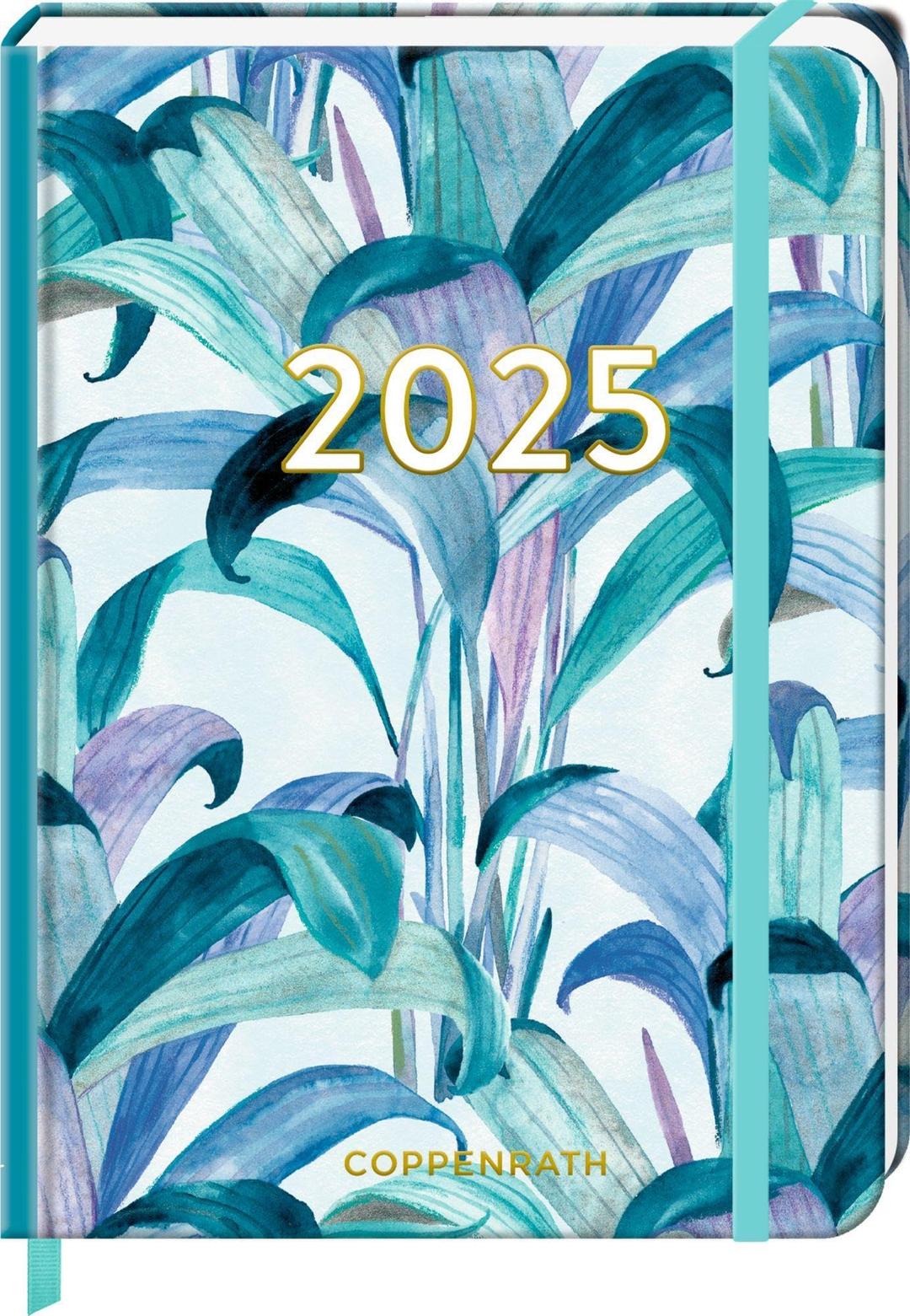 Kleiner Wochenkalender: Mein Jahr 2025 - Palme türkis (All about blue): Taschenkalender mit Wochenplaner und Eintragmöglichkeiten, mit Gummiverschluss und Leseband