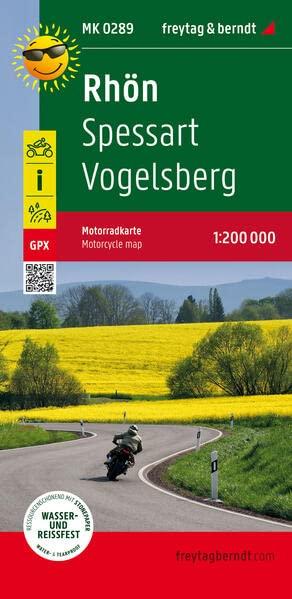 Rhön, Motorradkarte 1:200.000, freytag & berndt: Spessart - Vogelsberg, Toureninfos, GPX Tracks, wasserfest und reißfest (Motorradkarte: MK)