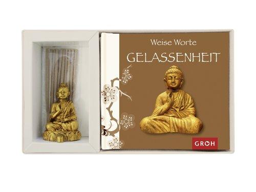 Glücksbringer Weise Worte mit Buddhafigur und Räucherstäbchen