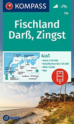 KOMPASS Wanderkarte 736 Fischland, Darß, Zingst 1:50.000: 4in1 Wanderkarte, mit Aktiv Guide und Detailkarten inklusive Karte zur offline Verwendung in der KOMPASS-App. Fahrradfahren.