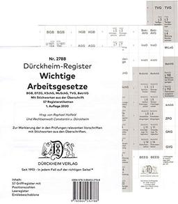 DürckheimRegister® ARBEITSGESETZE Stichworte (2020): 57 Registeretiketten (sog. Griffregister) für deine ARBEITSGESETZE (ArbR, dtv-Verlag) • Mit ... usw. • In jedem Fall auf der richtigen Seite®