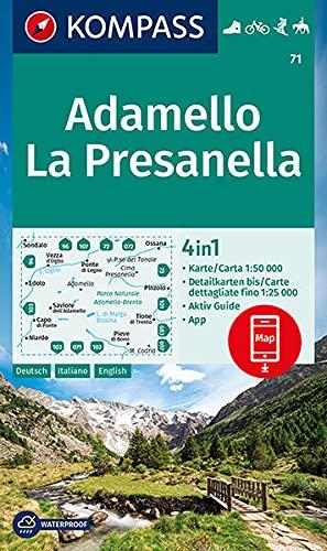 KOMPASS Wanderkarte Adamello, La Presanella: 4in1 Wanderkarte 1:50000 mit Aktiv Guide und Detailkarten inklusive Karte zur offline Verwendung in der ... Reiten. (KOMPASS-Wanderkarten, Band 71)