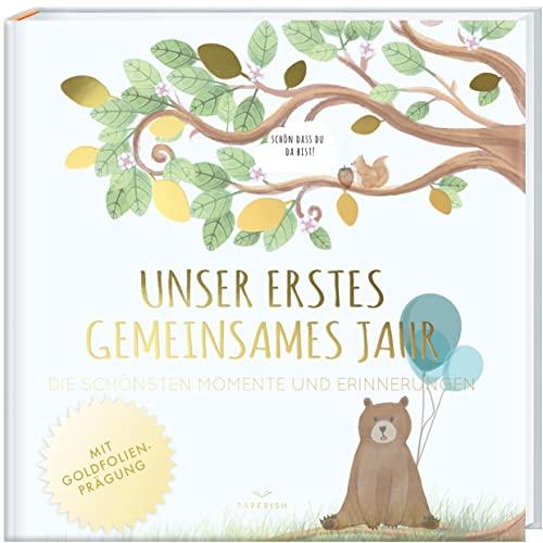 Babyalbum - UNSER ERSTES GEMEINSAMES JAHR (blau): Die schönsten Momente und Erinnerungen (Fotoalbum Baby Babybuch Geschenk Junge Mädchen) PAPERISH®