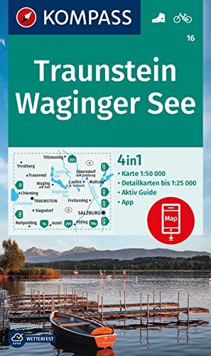 KOMPASS Wanderkarte 16 Traunstein, Waginger See 1:50.000: 4in1 Wanderkarte mit Aktiv Guide und Detailkarten inklusive Karte zur offline Verwendung in der KOMPASS-App. Fahrradfahren.