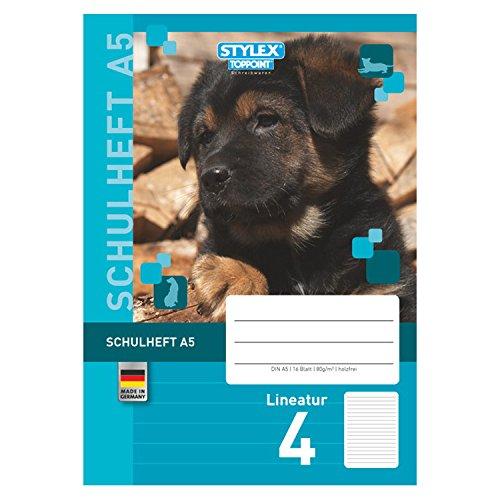 STYLEX 29704 Schulheft mit tollen Tiermotiven, Verschiedene Lineaturen, DIN A5, 16 Blatt