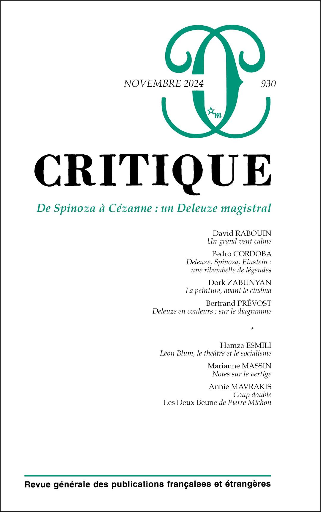 Critique, n° 930. De Spinoza à Cézanne : un Deleuze magistral