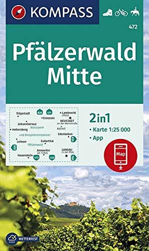 KOMPASS Wanderkarte Pfälzerwald Mitte: 2in1 Wanderkarte 1:25000 inklusive Karte zur offline Verwendung in der KOMPASS-App. Fahrradfahren. Reiten. (KOMPASS-Wanderkarten, Band 472)