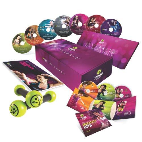 Zumba Fitness „Exhilarate, Set aus 7 DVDs, Englisch/Französisch, mit Toning Sticks, Greatest Hits CD