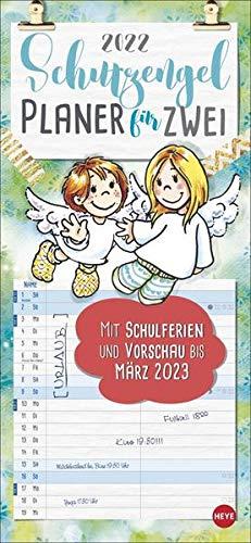 Schutzengel Planer für zwei 2022 - Familienplaner - Wandkalender mit Monatskalendarium - 2 Spalten, Schulferien, 3-Monats-Ausblick Januar bis März 2023 - 16 x 34,7 cm