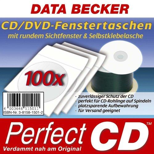 100 CD/DVD-Fenstertaschen mit rundem Sichtfenster & Selbstklebelasche.