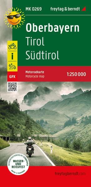 Oberbayern - Tirol - Südtirol, Motorradkarte 1:250.000, freytag & berndt: Toureninfos, GPX Tracks, wasserfest und reißfest (Motorradkarte: MK)