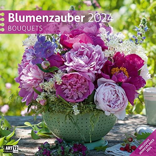 Blumenzauber 2024, Wandkalender / Broschürenkalender im Hochformat (aufgeklappt 30x60 cm) - Geschenk-Kalender mit Monatskalendarium zum Eintragen