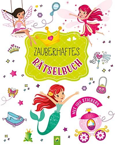 Zauberhaftes Rätselbuch mit 100 Stickern: Mit Suchbildern, Labyrinthen, Von Punkt zu Punkt, Unterschiede finden und Schattenbildern für Kinder ab 4 Jahren