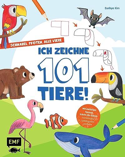 Schnabel, Pfoten, alle viere – ich zeichne 101 Tiere!: Mit einfachen Formen Schritt-für-Schritt kunterbunte Lieblingstiere zeichnen – Mit bunten Hintergründen und Farbenlehre zum direkt Loslegen