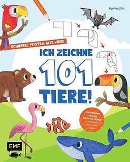 Schnabel, Pfoten, alle viere – ich zeichne 101 Tiere!: Mit einfachen Formen Schritt-für-Schritt kunterbunte Lieblingstiere zeichnen – Mit bunten Hintergründen und Farbenlehre zum direkt Loslegen