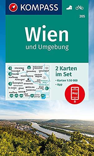 KOMPASS Wanderkarte Wien und Umgebung: 2 Wanderkarten 1:50000 im Set inklusive Karte zur offline Verwendung in der KOMPASS-App. Fahrradfahren. (KOMPASS-Wanderkarten, Band 205)