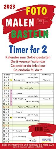 Foto-Malen-Basteln Timer for 2 2023: Familienplaner mit 3 Spalten als Fotokalender zum Selbstgestalten. Familienkalender mit Ferienterminen und festem Bastelpapier.