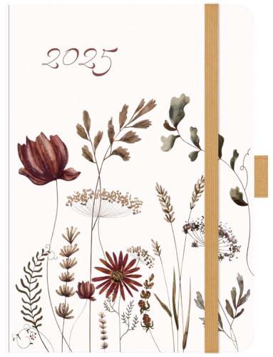 Premium Timer Big "Herbstblumen" 2025: Hochwertiger Buchkalender. Terminplaner mit Wochenkalendarium, Gummiband und Stifthalter. 12 x 17 cm