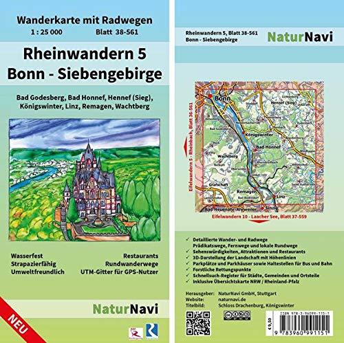 Rheinwandern 5 - Bonn - Siebengebirge: Wanderkarte mit Radwegen, Blatt 38-561, 1 : 25 000, Bad Godesberg, Bad Honnef, Hennef (Sieg), Königswinter, ... (NaturNavi Wanderkarte mit Radwegen 1:25 000)