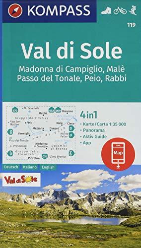 Val di Sole, Madonna di Campiglio, Malè, Passo del Tonale, Peio, Rabbi: 4in1 Wanderkarte 1:35000 mit Panorama und Aktiv Guide inklusive Karte zur ... Skitouren. (KOMPASS-Wanderkarten, Band 119)