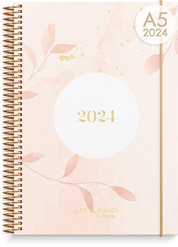 Life Planner Rosa Horizontal Blatt 2024 | 18. Dezember 2023 bis 5. Januar 2025 | Deutsch Kalender | Planer mit 1 Woche 2 Seite | A5 Format | 120g Papier