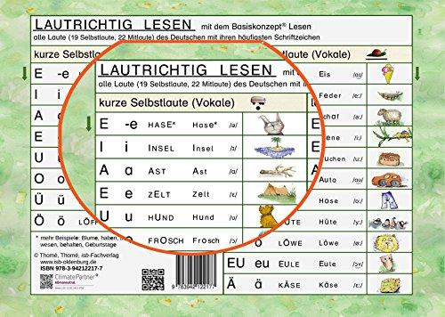 Lautrichtig lesen mit dem Basiskonzept Lesen: Alle Laute des Deutschen mit ihren häufigsten Schriftzeichen (20 identische Schülerkarten + 1 Lehrerkarte)