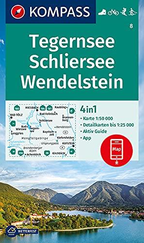 KOMPASS Wanderkarte Tegernsee, Schliersee, Wendelstein: 4in1 Wanderkarte 1:50000 mit Aktiv Guide und Detailkarten inklusive Karte zur offline ... Langlaufen. (KOMPASS-Wanderkarten, Band 8)