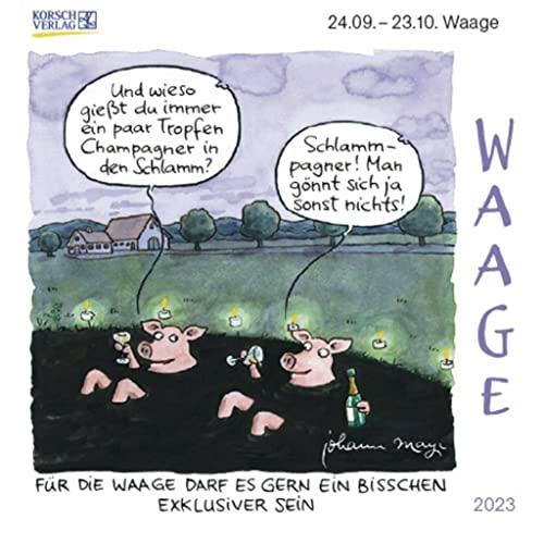 Waage Mini 2023: Sternzeichenkalender-Cartoon - Minikalender im praktischen quadratischen Format 10 x 10 cm.