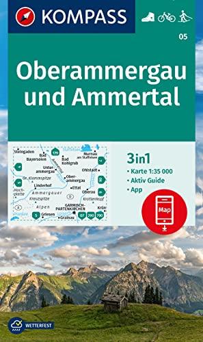 KOMPASS Wanderkarte 05 Oberammergau und Ammertal 1:35.000: 3in1 Wanderkarte, mit Aktiv Guide inklusive Karte zur offline Verwendung in der KOMPASS-App. Fahrradfahren. Langlaufen.