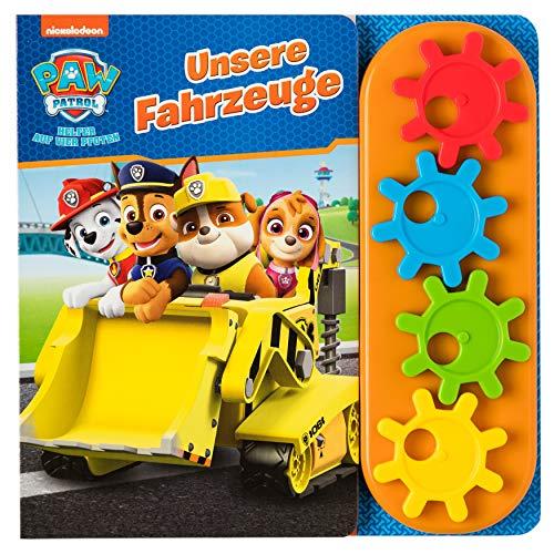 PAW Patrol - Unsere Fahrzeuge - Interaktives Pappbilderbuch mit 4 Zahnrädern und 5 Geräuschen für Kinder ab 3 Jahren