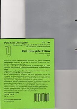 100 transparente Folien zum Einheften und Unterteilen der Gesetzessammlungen mit Dürckheim Griffregister: Diese Folien sind speziell für die roten ... Sartorius, Steuergesetze eingefügt.