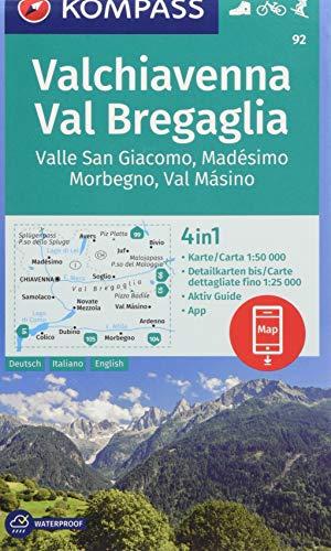 Valchiavenna, Val Bregaglia, Valle San Giacomo, Madésimo, Morbegno, Val Másino: 4in1 Wanderkarte 1:50000 mit Aktiv Guide und Detailkarten inklusive ... Skitouren. (KOMPASS-Wanderkarten, Band 92)