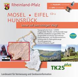 Rheinland-Pfalz, 1 CD-ROM Mosel, Eifel, Hunsrück. Für Windows 98/ME/NT 4.0/2000/XP/Vista. Ausgewählte Wander- u. Radwanderwege, Luftbilder/Stadtpln. ausgew. Orte. Ausgewählte tourist. Informationen, Gemeindenamen- u. Straßenverz.