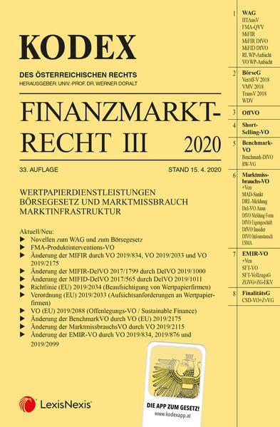 Kodex Finanzmarktrecht Band III 2020: WAG/BörseG/EMIR/MAR/MAD/ESMA-VO