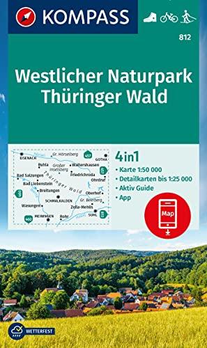 KOMPASS Wanderkarte 812 Westlicher Naturpark Thüringer Wald 1:50.000: 4in1 Wanderkarte, mit Aktiv Guide und Detailkarten inklusive Karte zur offline ... der KOMPASS-App. Fahrradfahren. Langlaufen.