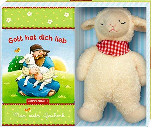 Gott hat dich lieb  (Geschenkset zu Taufe oder Geburt mit Plüschschäfchen und Leporello)