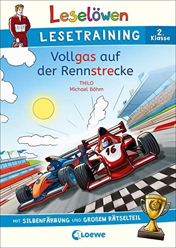 Leselöwen Lesetraining 2. Klasse - Vollgas auf der Rennstrecke: mit Silbenfärbung und großem Rätselteil - Erstlesebuch zum Lesenüben mit Rätseln für Kinder ab 7 Jahren