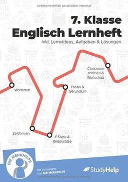 7. Klasse Englisch Lernheft Übungsheft - StudyHelp + Die Merkhilfe - inkl. Lernvideos + Aufgaben & Übungen - Für Klassenarbeiten, Prüfungen, Tests – Gymnasium & Realschule – Wortarten, Zeitformen