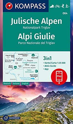 KOMPASS Wanderkarte Julische Alpen, Nationalpark Triglav, Alpi Giulie: 3in1 Wanderkarte 1:25000 mit Aktiv Guide inklusive Karte zur offline Verwendung ... Langlaufen. (KOMPASS-Wanderkarten, Band 64)