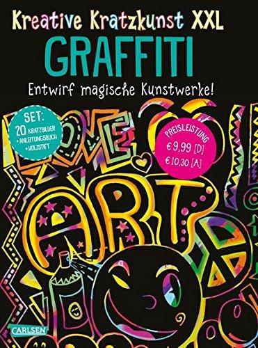 Kreative Kratzkunst XXL: Graffiti: Set mit 20 Kratztafeln, Mappe, Anleitungsbuch und Holzstift