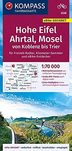 KOMPASS Fahrradkarte Hohe Eifel, Ahrtal, Mosel, von Koblenz bis Trier 1:70.000, FK 3338: reiß- und wetterfest mit Extra Stadtplänen (KOMPASS-Fahrradkarten Deutschland, Band 3338)