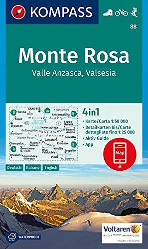 Monte Rosa, Valle Anzasca, Valsesia: 4in1 Wanderkarte 1:50000 mit Aktiv Guide und Detailkarten inklusive Karte zur offline Verwendung in der ... Skitouren. (KOMPASS-Wanderkarten, Band 88)