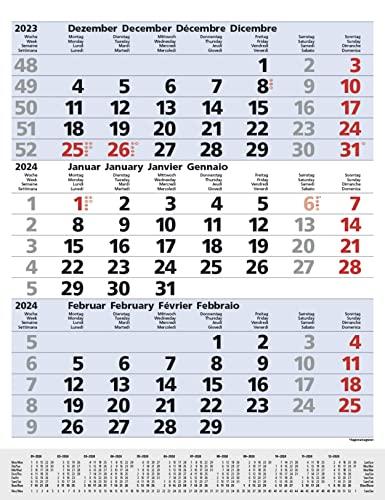 3-Monats-Planer Comfort Blau 2024: 3-Monatskalender groß I Wandplaner / Bürokalender mit Datumsschieber, Vor-und Nachmonat und Jahresübersicht I 30 x 39 cm