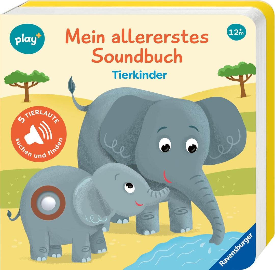 Ravensburger Play+ Mein allererstes Soundbuch: Tierkinder, Baby-Buch ab 1 Jahr: Sachen suchen und hören