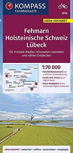 KOMPASS Fahrradkarte Fehmarn, Holsteinische Schweiz, Lübeck 1:70.000, FK 3316: reiß- und wetterfest mit Extra Stadtplänen (KOMPASS-Fahrradkarten Deutschland, Band 3316)