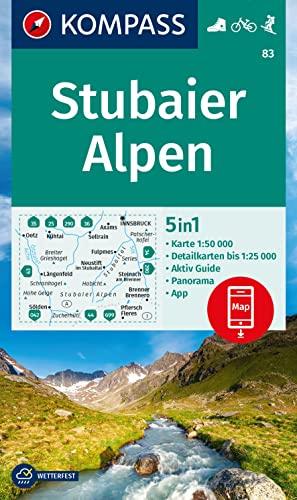 KOMPASS Wanderkarte 83 Stubaier Alpen 1:50.000: 5in1 Wanderkarte, mit Panorama, Aktiv Guide und Detailkarten inklusive Karte zur offline Verwendung in der KOMPASS-App. Fahrradfahren. Skitouren.